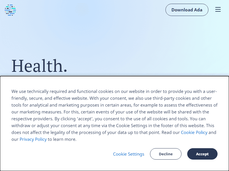 Ada website screenshot