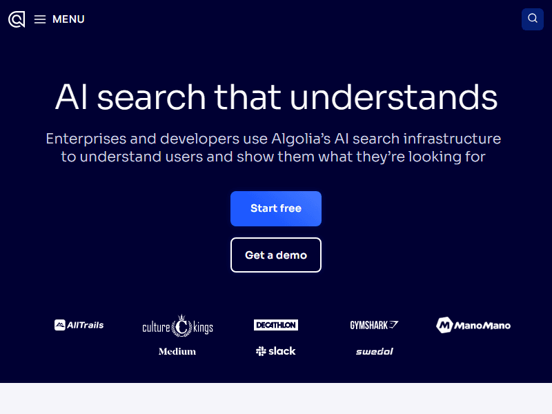 Algolia website screenshot