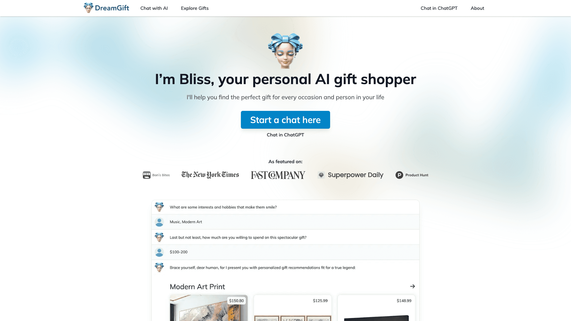 DreamGift website screenshot
