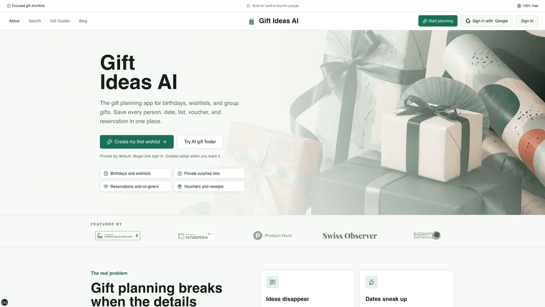 Gift Ideas AI website screenshot