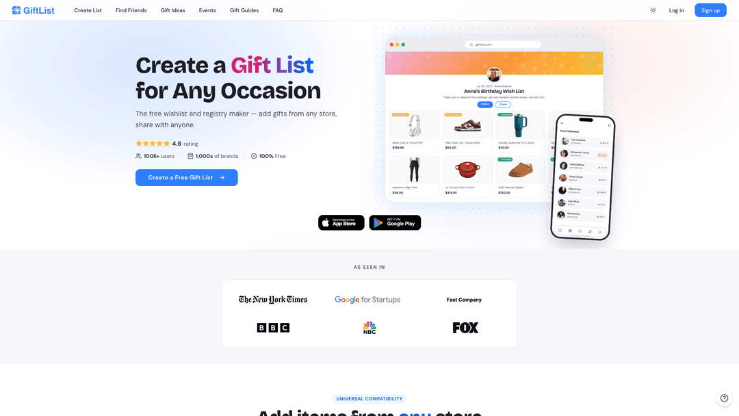 GiftList website screenshot