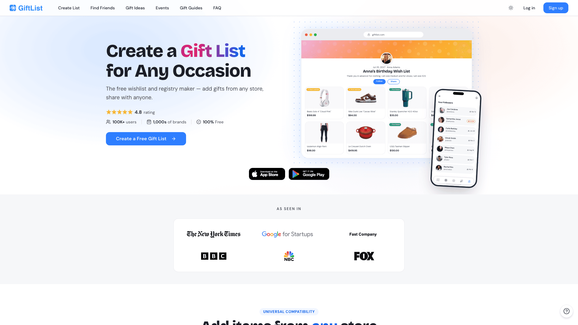 GiftList website screenshot