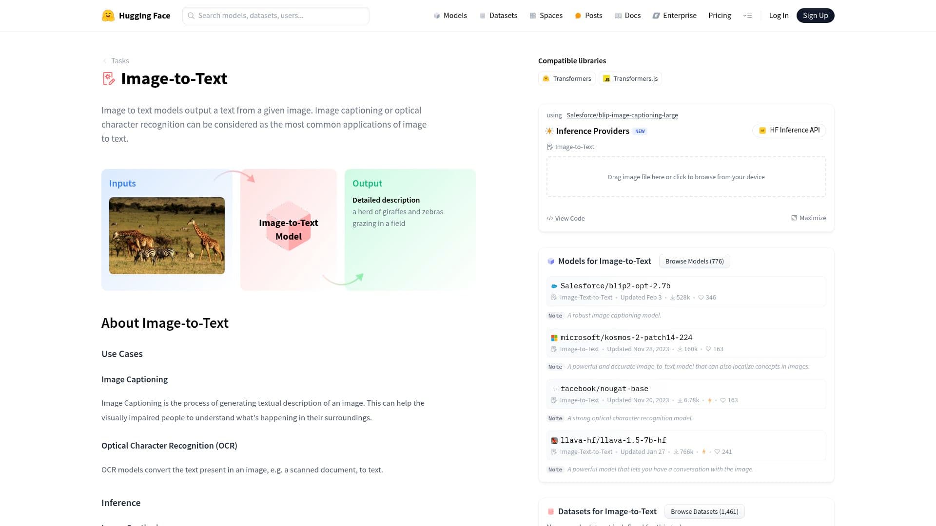 Hugging Face Image to Text: A Guide to AI-Powered Image Captioning website screenshot