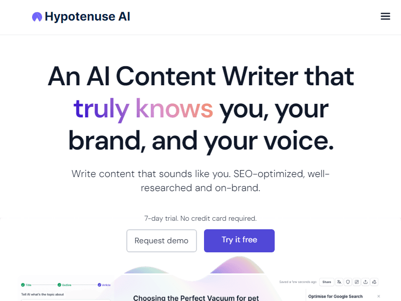 Hypotenuse AI website screenshot