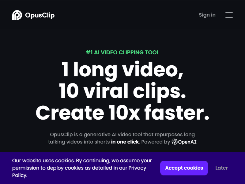 OpusClip website screenshot