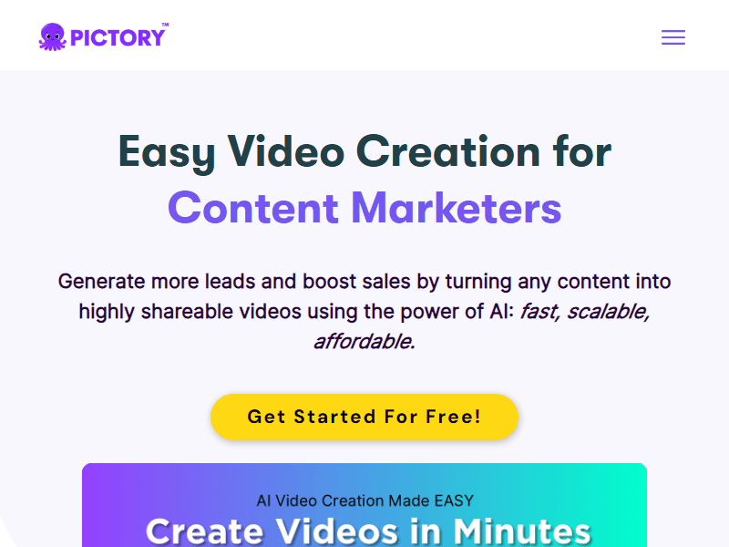 Pictory website screenshot