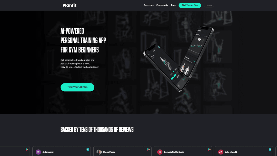 PlanFit website screenshot