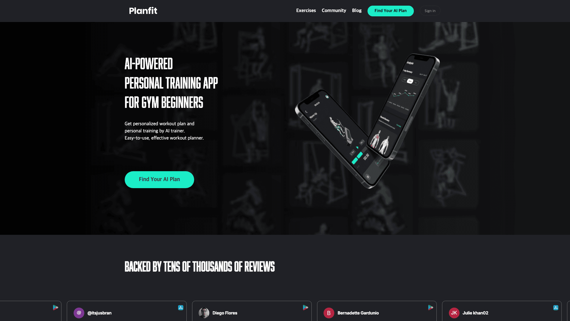 PlanFit website screenshot