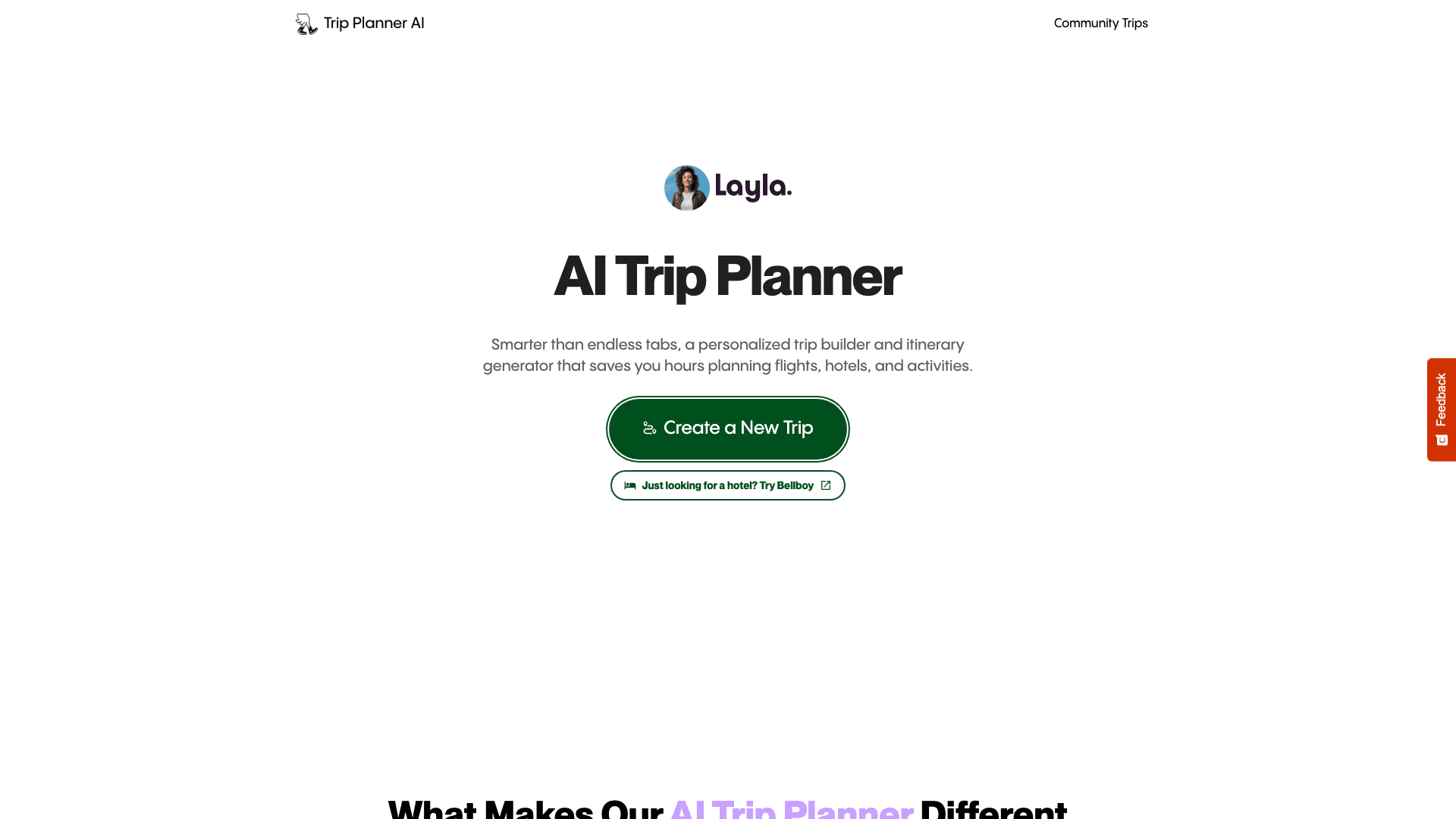 Trip Planner AI website screenshot