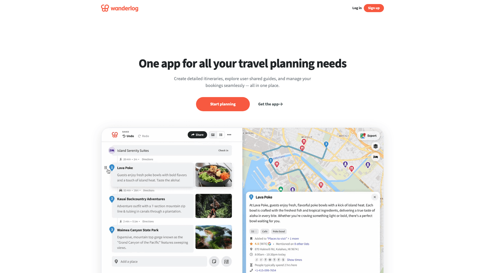 Wanderlog website screenshot