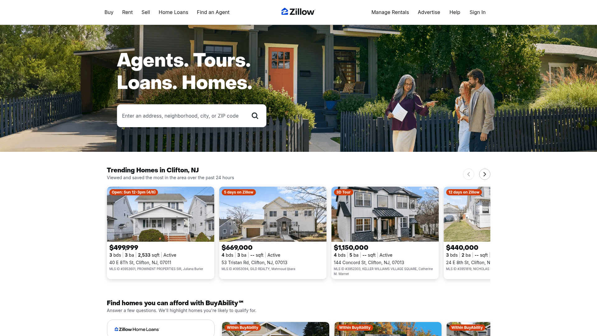 Zillow website screenshot