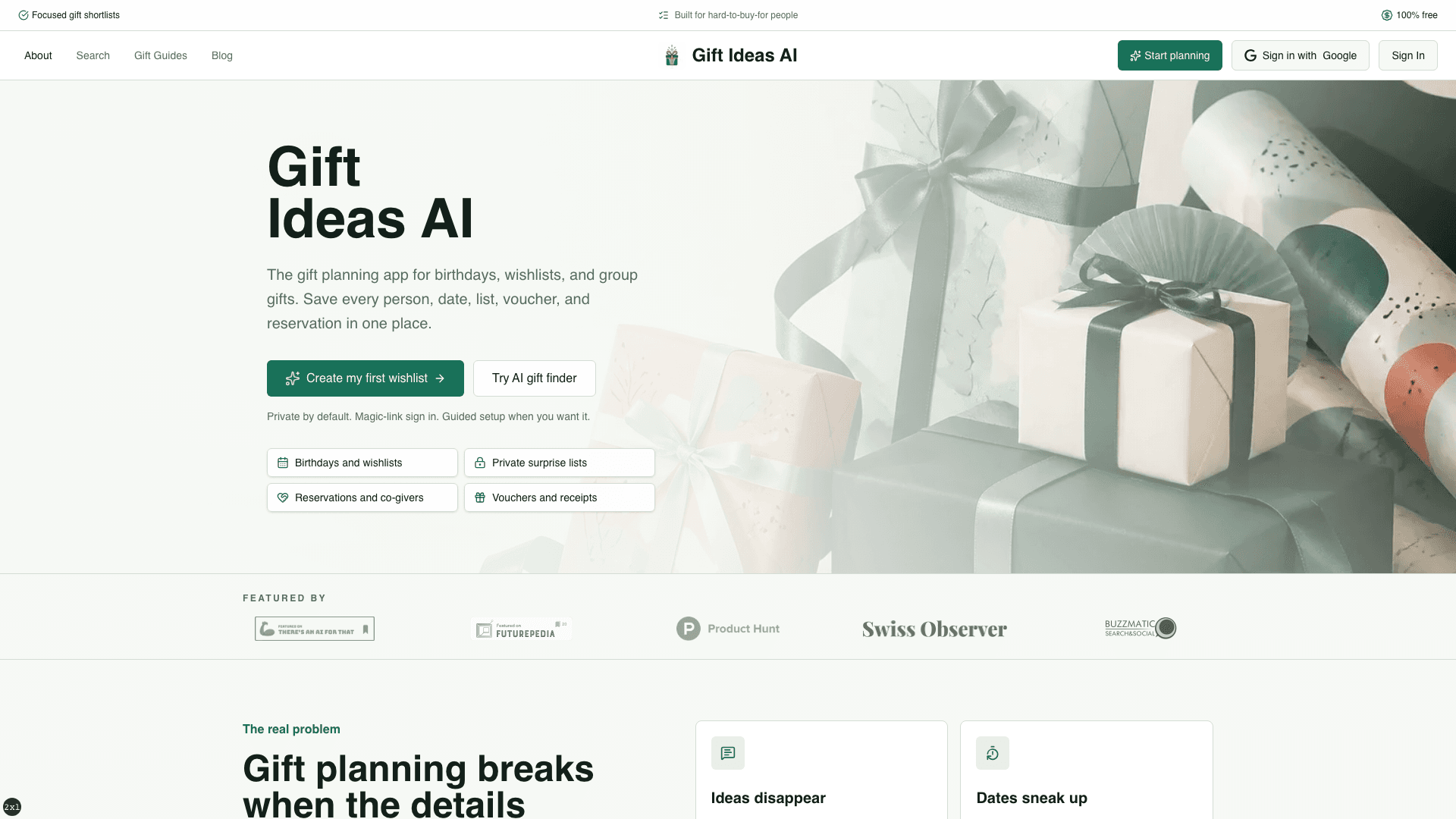 Gift Ideas AI website screenshot